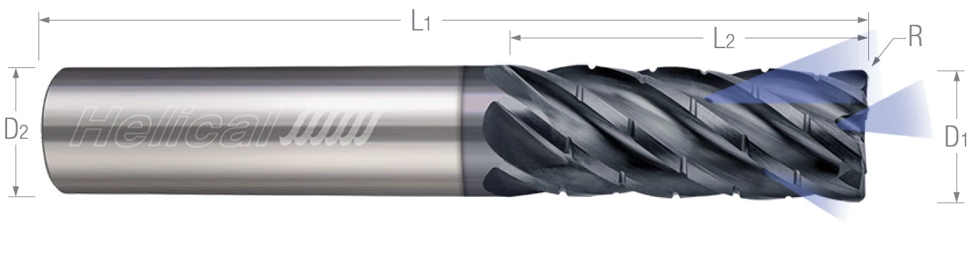 6 Flute - Corner Radius - Chipbreaker Rougher - Coolant Through - Variable Pitch - For HEM End Mills for Titanium