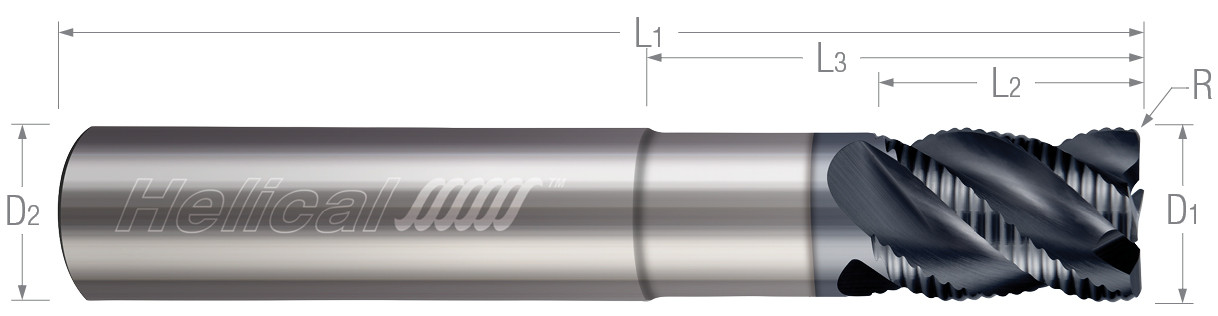 Multi - Flute, Corner Radius - Knuckle Rougher, Variable Pitch, Reduced Neck (Aplus) End Mills for Steels, Tool Steels, & Cast Iron