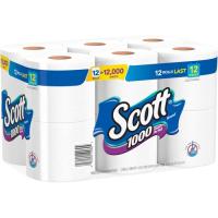 Scott 1000 1-ply 12Roll Bath Tissue - 1 Ply - 3.70" Width x 4.10" Length - 1000 Sheets/Roll - White - 1 Pack