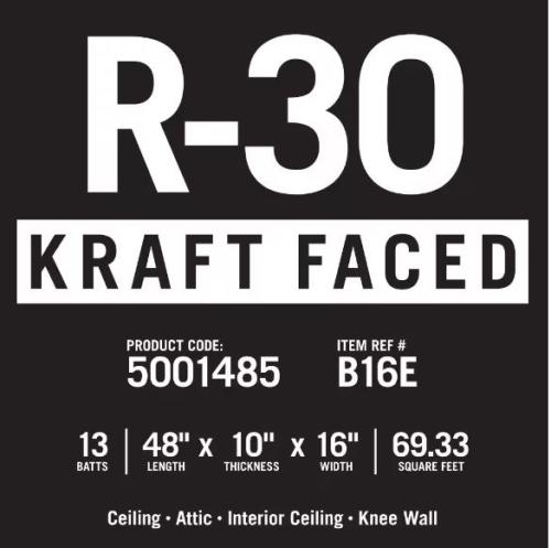 Knauf R30 Efficiency Knauf Insulation B16E R30K Insulation, 48 in L, 16 in W, R30 R-Value ...