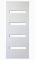 JELD-WEN 4-Lite Textured Fiberglass Exterior Door Slab w/ Frosted Glass, Primed White, 36 in x 80 in