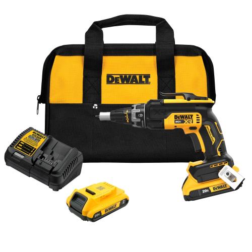 DEWALT DCF630D2 20V MAX XR Brushless Drywall Screwgun Kit — Four Modes, PushStart & Lock-On, 2 Batteries + Bag