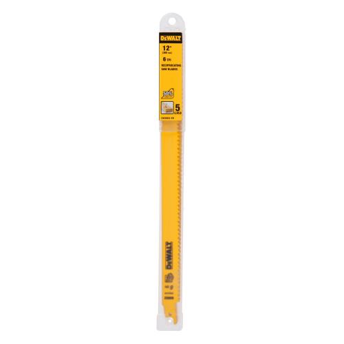 DEWALT 12" 6 Tpi Taper Back Bi-Metal Reciprocating Blade for General Purpose Wood Cutting (5 Pack)