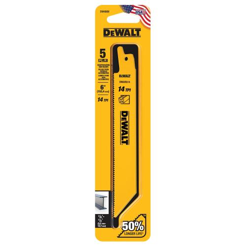 DEWALT Reciprocating Saw Blades, Straight Back, 6-Inch, 14 Tpi, 5-Pack
