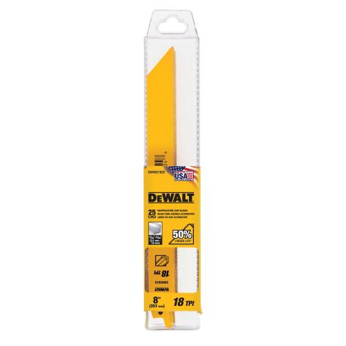 DEWALT Reciprocating Saw Blades, Straight Back, Bi-Metal, 8-Inch, 18 Tpi, 5-Pack