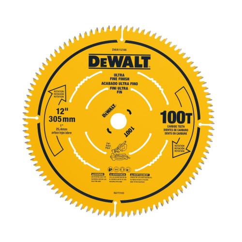 DEWALT 12" 60T Ultra Fine Finish Saw Blade. High Performance Cutting Tool Designed for Durability, Precision Cutting, and Extended Blade Life