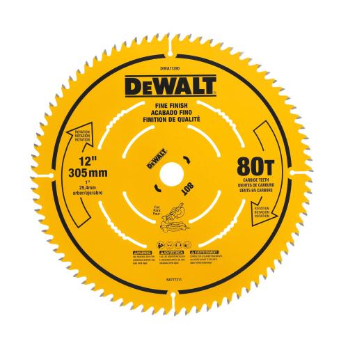 DEWALT 12" 60T Fine Finish Saw Blade. High Performance Cutting Tool Designed for Durability, Precision Cutting, and Extended Blade Life