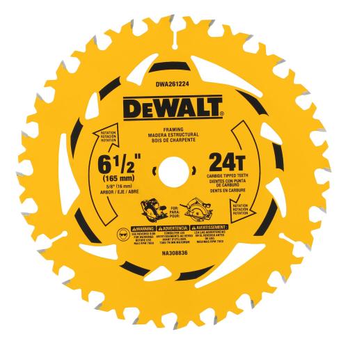 DEWALT 6-1/2" 24T Saw Blade. High Performance Cutting Tool Designed for Durability, Precision Cutting, and Extended Blade Life