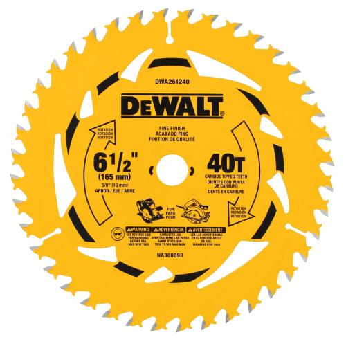 DEWALT 6-1/2" 40T Saw Blade. High Performance Cutting Tool Designed for Durability, Precision Cutting, and Extended Blade Life