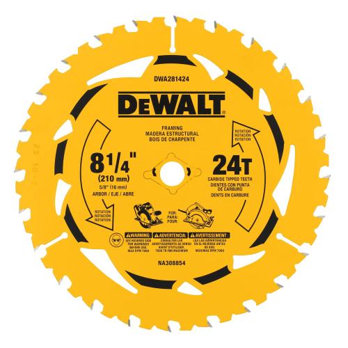 DEWALT 8-1/4" 24T Saw Blade. High Performance Cutting Tool Designed for Durability, Precision Cutting, and Extended Blade Life
