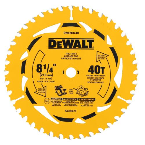 DEWALT 8-1/4" 40T Saw Blade. High Performance Cutting Tool Designed for Durability, Precision Cutting, and Extended Blade Life