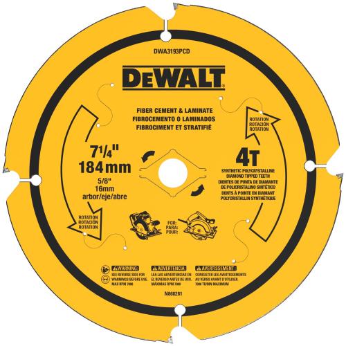DEWALT 7-1/4" Fibre Cement/Lamiinate Saw Blade. High Performance Cutting Tool Designed for Durability, Precision Cutting, and Extended Blade Life
