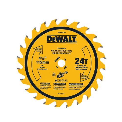 DEWALT 4-1/2" 24T Tct Saw Blade. High Performance Cutting Tool Designed for Durability, Precision Cutting, and Extended Blade Life