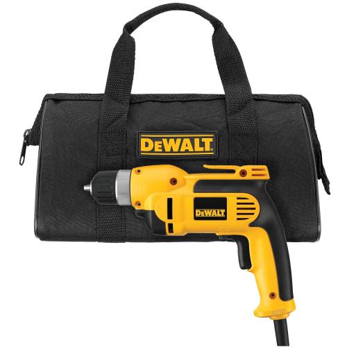 DEWALT DWD110K 3/8" VSR Corded Drill Kit — 7.0A, 0–2,500 RPM, Ratcheting Keyless Chuck + Bag