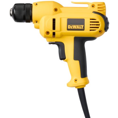DEWALT DWD115K 3/8" VSR Mid-Handle Corded Drill Kit — 8.0A, 0–2,500 RPM, All-Metal Chuck + Kit Box