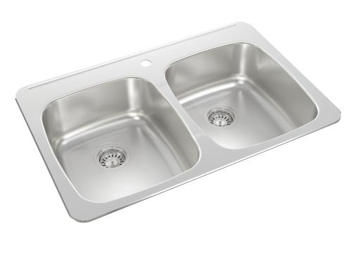 Novanni Pro JP737D7-3HOLE 20-Gauge Stainless Steel Equal Double Bowl Drop-In Kitchen Sink – 31" × 20-1/2" × 7"