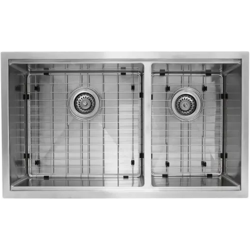 Nantucket Sinks Pro Series Small Radius Offset Double Bowl Kitchen Sink – 32" × 19" × 9.5"