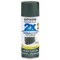 Rust-Oleum Painter's Touch 2X Ultra Cover 334072 Spray Paint, Satin, Hunt Green Club, 12 oz, Aerosol Can