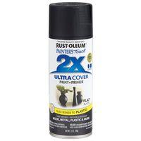 Rust-Oleum Painter's Touch 2X Ultra Cover 334020 Spray Paint, Flat, Black, 12 oz, Aerosol Can