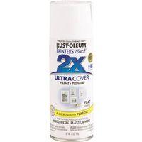 Rust-Oleum Painter's Touch 2X Ultra Cover 334021 Spray Paint, Flat, White, 12 oz, Aerosol Can