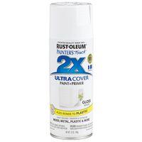 Rust-Oleum Painter's Touch 2X Ultra Cover 334048 Spray Paint, Gloss, White, 12 oz, Aerosol Can