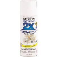 Rust-Oleum Painter's Touch 2X Ultra Cover 334098 Spray Paint, Semi-Gloss, White, 12 oz, Aerosol Can