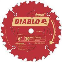 Diablo D0620X Circular Saw Blade, 6 in Dia, 1/2 in Arbor, 20-Teeth, Carbide Cutting Edge