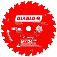 Diablo D0624A Framing Trim Saw Blade, 6-1/2 in Dia, 5/8 in Arbor, 24-Teeth, Carbide Cutting Edge