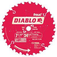 Diablo D0724A Circular Saw Blade, 7-1/4 in Dia, 5/8 in Arbor, 24-Teeth, Carbide Cutting Edge