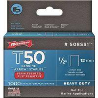 Arrow T50 Series 508SS1 Staple, 3/8 in W Crown, 1/2 in L Leg