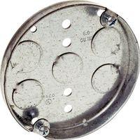 Southwire 56111-UPC Flat Bottom Ceiling Pan Box, 4 in W, 1/2 in D, 2-Knockout, Steel, Silver, Galvanized