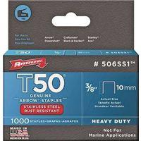 Arrow T50 Series 506SS1 Staple, For: HT 50A, T50, T5 Stapler, 3/8 in W Crown, 3/8 in L Leg