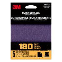 3M 27367 Sandpaper Sheet, 3 in W, 3 in L, 180 Grit, Fine, Aluminum Oxide/Ceramic Abrasive, Cloth Backing