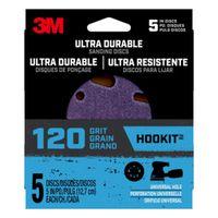 3M 27310 Power Sanding Disc, 5 in Dia, 120 Grit, Medium, Ceramic Abrasive, 5-Hole, 8-Hole