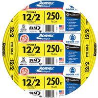Romex 12/2NM-WGX250 Building Wire, 12 AWG Wire, 2 -Conductor, 250 ft L, Copper Conductor, PVC Insulation