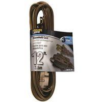 PowerZone OR670612 Extension Cord, 16 AWG Cable, 12 ft L, 125 V, Brown