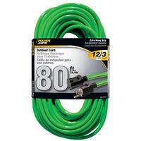 PowerZone ORN512833 Extension Cord, 12 AWG Cable, 80 ft L, 15 A, 125 V, Neon Green
