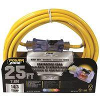 PowerZone ORP511725 Extension Cord, 14 AWG Cable, 25 ft L, 15 A, 125 V, Yellow