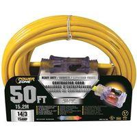 PowerZone ORP511730 Contractor Cord, 14 AWG Cable, 50 ft L, 15 A, 125 V, Yellow