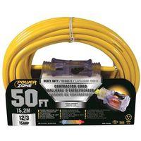 PowerZone ORP511830 Contractor Cord, 12 AWG Cable, 50 ft L, 15 A, 125 V, Yellow