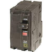 Square D QO QO215CP Circuit Breaker, Mini, 15 A, 2 -Pole, 120/240 VAC, 48 VDC, Plug Mounting, Black