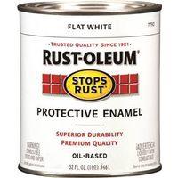 Rust-Oleum Stops Rust 7790502 Enamel Paint, Oil, Flat, White, 1 qt, Can, 50 to 110 sq-ft/qt Coverage Area