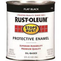 Rust-Oleum Stops Rust 7776502 Enamel Paint, Oil, Flat, Black, 1 qt, Can, 50 to 110 sq-ft/qt Coverage Area