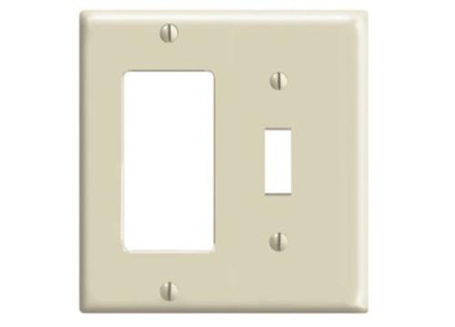 Leviton 80405-I Combination Wallplate, 4-1/2 in L, 4.56 in W, 2 -Gang, Thermoset Plastic, Ivory, Smooth