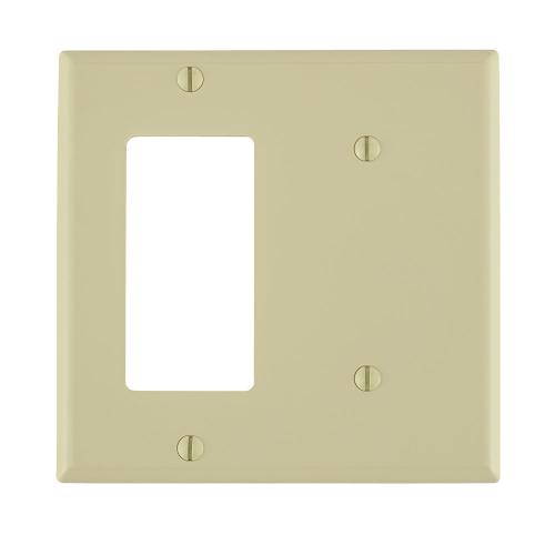 80708-I 2G:1-BLANK/1-DECORA IVORY 2-GANG WALLPLATE