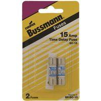 Bussmann BP/SC-15 Time Delay Fuse, 15 A, 600 VAC, 170 VDC, 10, 100 kA Interrupt, Glass Body