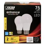 Feit Electric OM75DM/930CA/2 LED Lamp, General Purpose, 1100 Lumens, 12.2 W, A19 Lamp, 75 W Equivalent, E26 Lamp Base