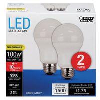 Feit Electric A1600/850/10KLED/2 LED Lamp, General Purpose, 1500 Lumens, 14.5 W, A19 Lamp, 100 W Equivalent, White
