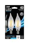 Feit Electric BPCFC40950CAFIL/2/RP LED Bulb, Decorative, 120 V, 3.3 W, Flame Tip Lamp, 40 W Equivalent, Dimmable, 2 PK