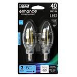 Feit Electric BPCTC40/950CA/FIL/2 LED Bulb, Decorative, 300 Lumens, 3.3 W, B10 Lamp, 40 W Equivalent, E12 Lamp Base